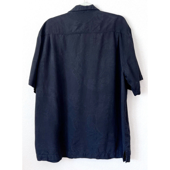 Tommy Bahama Mens XL 100% Silk Black Short Sleeve Shirt Button Floral Pocket - Picture 2 of 5